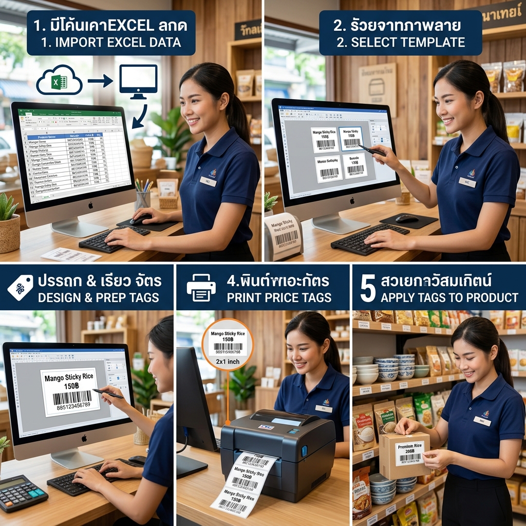 ขั้นตอนการทำป้ายราคาสินค้าด้วยโปรแกรม The PrintSed ตั้งแต่นำเข้า Excel จนถึงสั่งพิมพ์