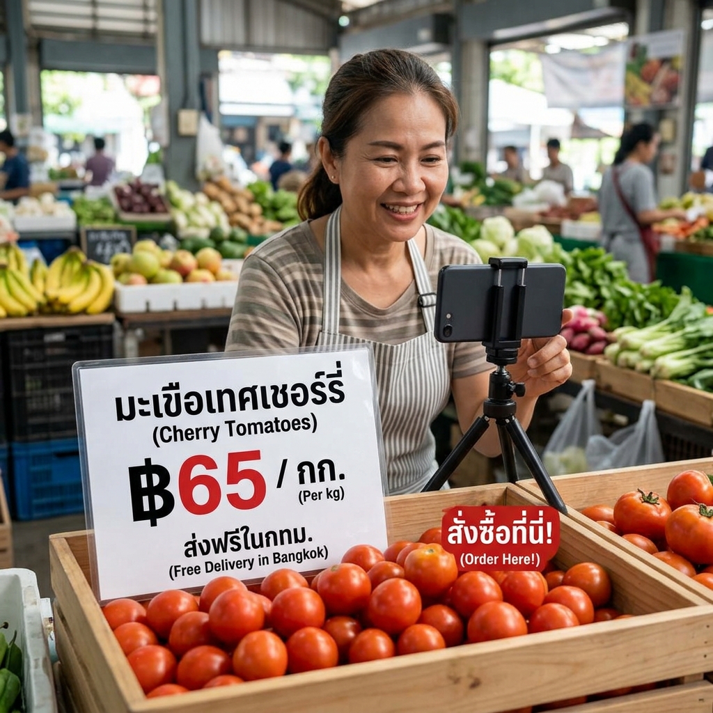 การ์ดราคาสินค้าของสดสำหรับโพสต์ขายออนไลน์และไลฟ์สด แสดงราคาต่อหน่วยชัดเจน